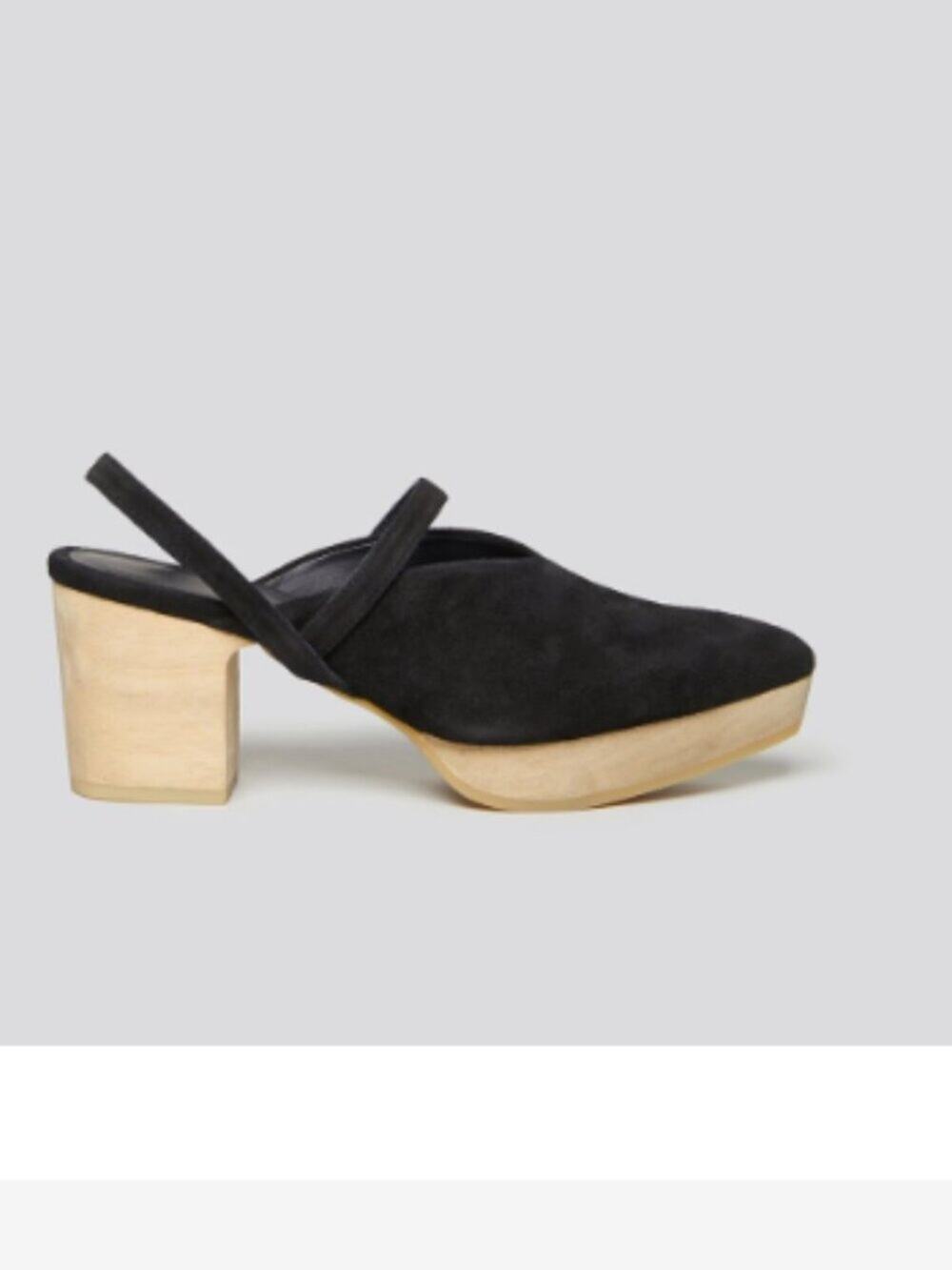 NEW Rachel Comey "Level" Suede Slingback Clog Heels Wooden Block Black Sz 8.5